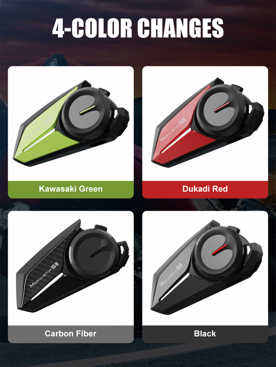 Mornystar S8 Motorcycle Intercom Helmet Bluetooth Headset 6 Rider Speaker Headphone Music Sharing FM Motorbike Head Interphone