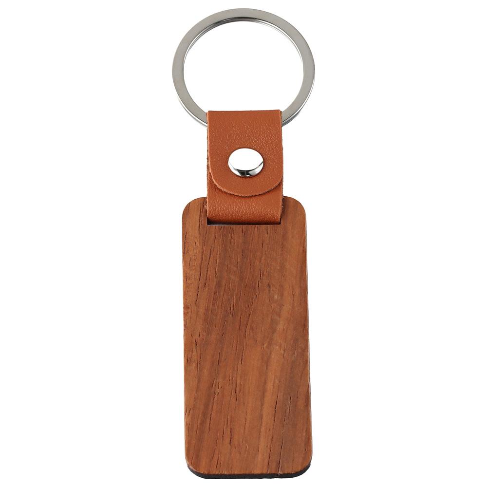 10 Pcs Rectangle Leather Keychain Unfinished Wood Keychain Blanks Wooden Walnut with Keyring for DIY Engraving Gift