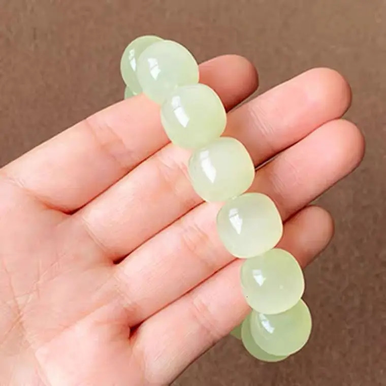 Natural Blue White Jade Beautiful Bracelet Mens Old Barrel Bead Hand String Xiuyu Mens Niche Womens Stone Advanced Jewelry 240522