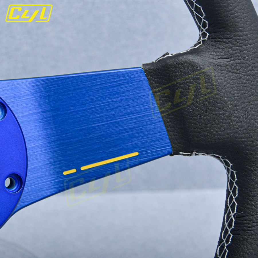 JDM Universal 13inch 2 Spoke SP Steering Wheel Deep Dish Leather Racing Sports Steering Wheel Blue Spoke