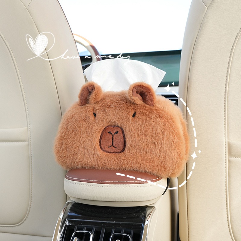 Car Tissue Boxes Capybara Plush accessories Car Backseat Hanging Tissue Bag Box Plush holder cover Tissue Holder Decorations