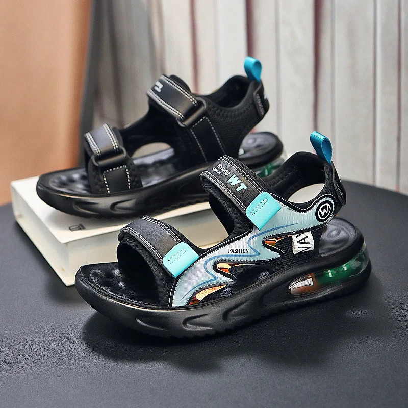 Boys Sandals Air-cushion Bottom SummerChildrens Non-slip Middle-aged and Small Boys Outdoor Sports Beach Student Sandals 240513