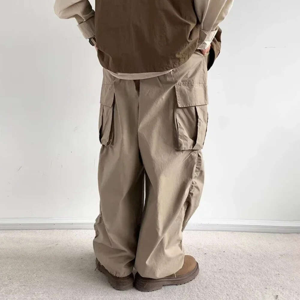 HOUZHOU Japanese Wide Leg Pants Men Vintage Oversize Cargo Trousers Male Loose Casual Streetwear Hip Hop Pocket Autumn M522 35