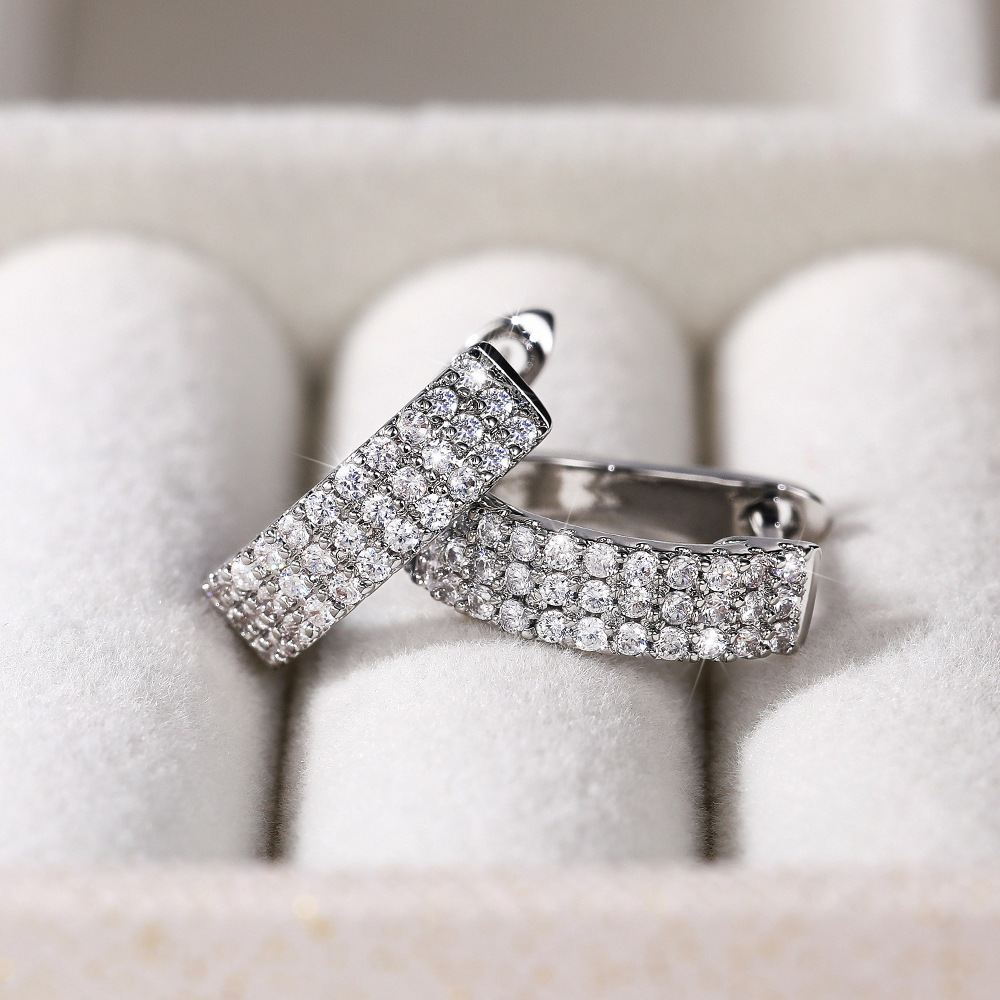 Horseshoe Cubic Zircon Diamond Hoop Charm Designer Buckle Ear Ring Sterling Silver CZ Huggie Earrings for Woman Girls Gift Crystal Fine Jewelry