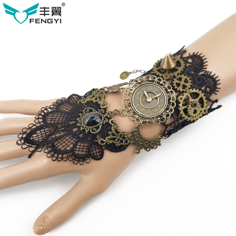Original Design Multi Gears clock Nice Combined DIY Gear Mechanism Steampunk Bracelet Vintage Lace Bracelet Cosplay Party gift