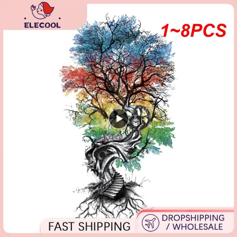 1~8PCS Watercolor Rose Flower Temporary Tattoo For Women Kids Cherry Fake Tattoos Sticker Sexy Lotus Henna Waterproof