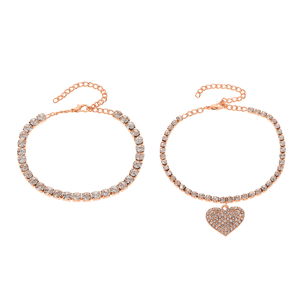 Two Piece Set Heart Crystal Anklet Beach Charms Ankle Bracelet Halhal Jewellery Anklets For Women Indian Jewelry Foot Bracelet