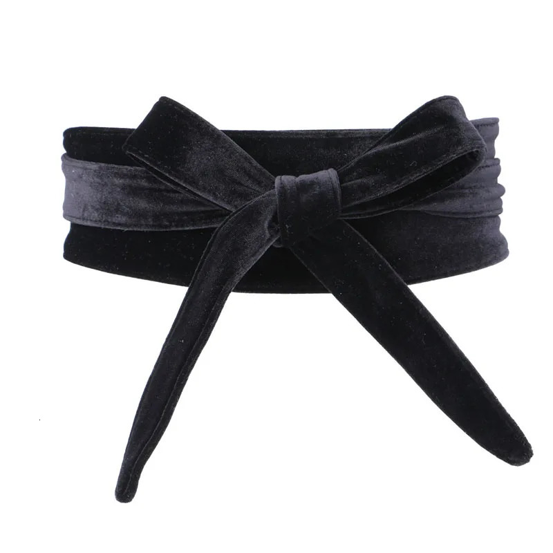 Fashion Womens Velvet Dress Waist Belts Wide Corset Cinch Belts Ladies Bowknot Self Tie Wrap Around Obi Waist Band Cummerbunds 240522