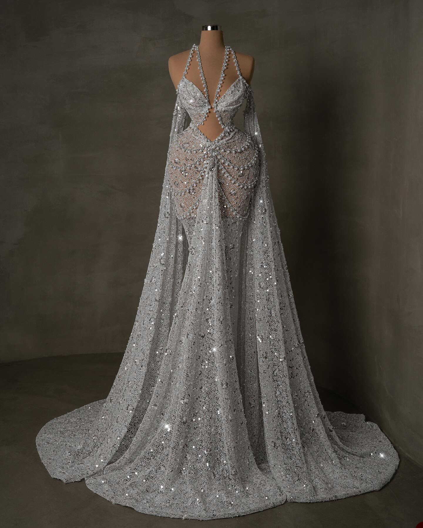 See Through Wedding Dresses Pearls Mermaid Bridal Gowns Rhie Sequins Sweep Train Custom Made Bride Dress Vestidos De Novia