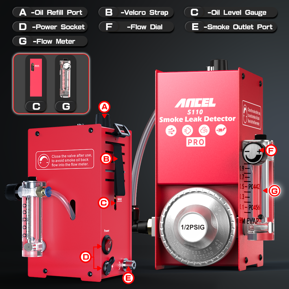 ANCEL S110 Pro Car Smoke Leak Detector With Air Pump EVAP Diagnostic Tool Vacuum Tester Fuel Pipe Leakage Locator For Car MOTO