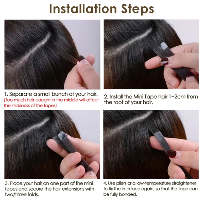 Mini Tape Hair Extensions Human Hair Natural Tape in Hair Extentions 3x0.8cm Invisible Tape 10pcs/pack For Side Hair
