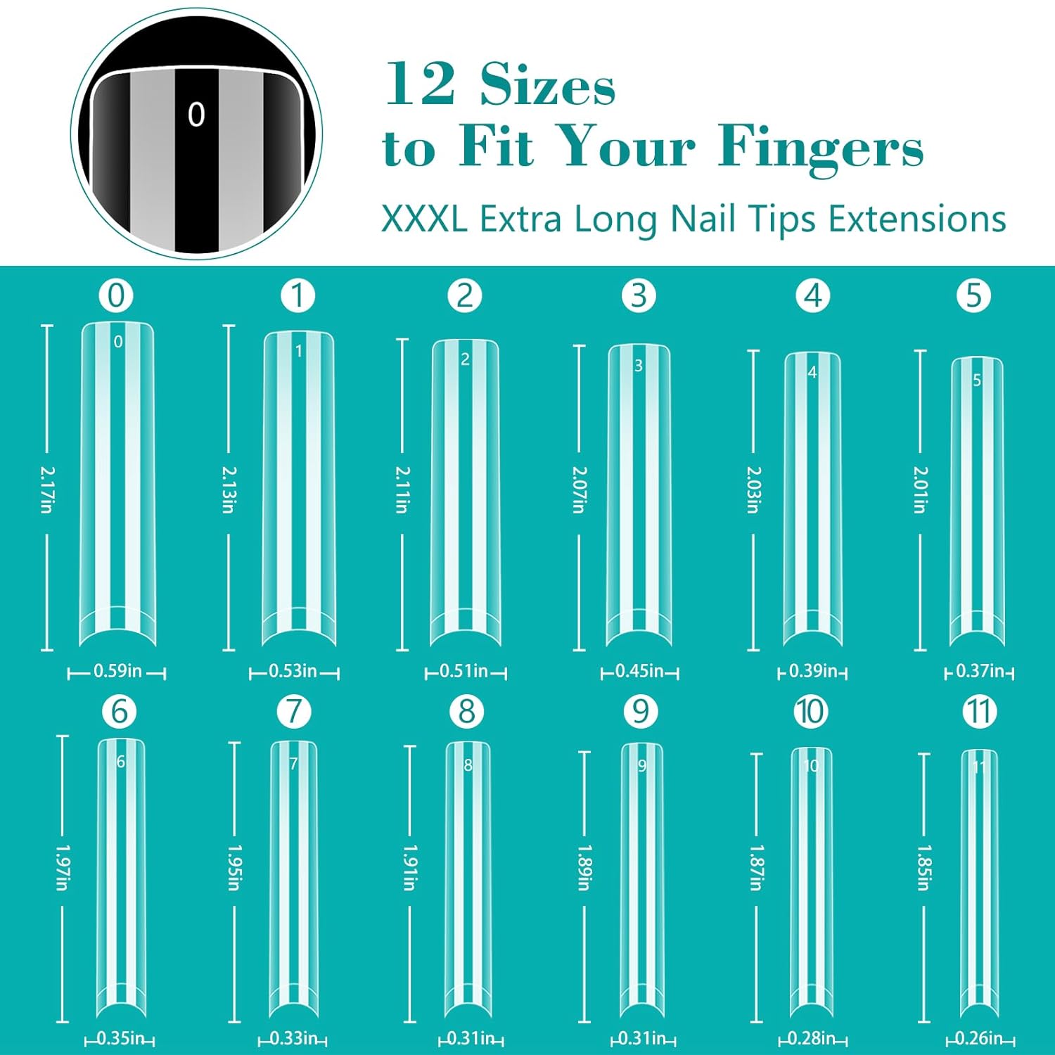 50mm (3xxxl)Long Straight Square Water Pipe Fake Nails 240Pcs/box Clear Long Square Nail Tips Professional Manicure Tips &*&