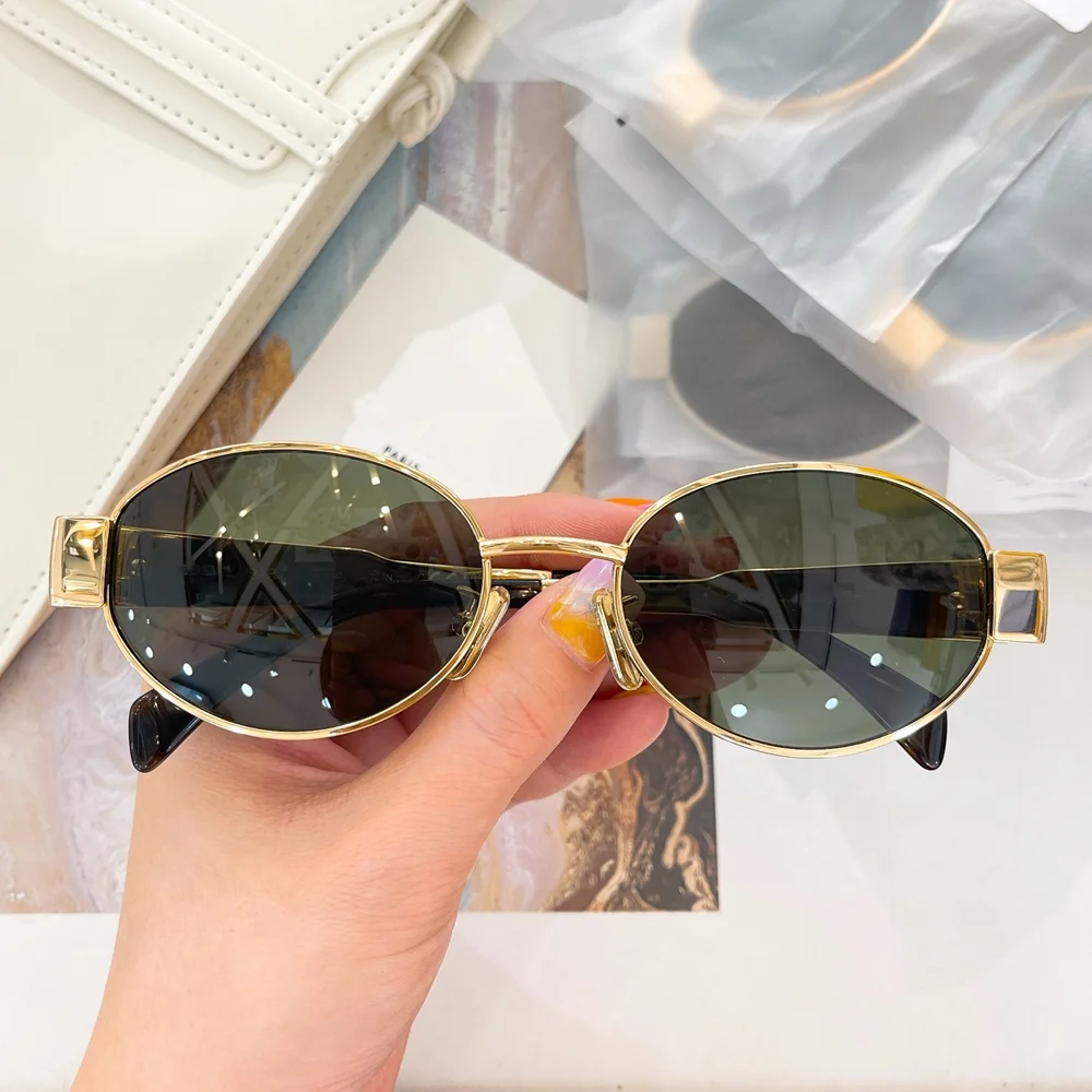 2024 Stylish Small Oval Mirror Sunglasses for Women Durable Luxury Brand Designer Eye Mask Morden for Women Alloy Black UV400