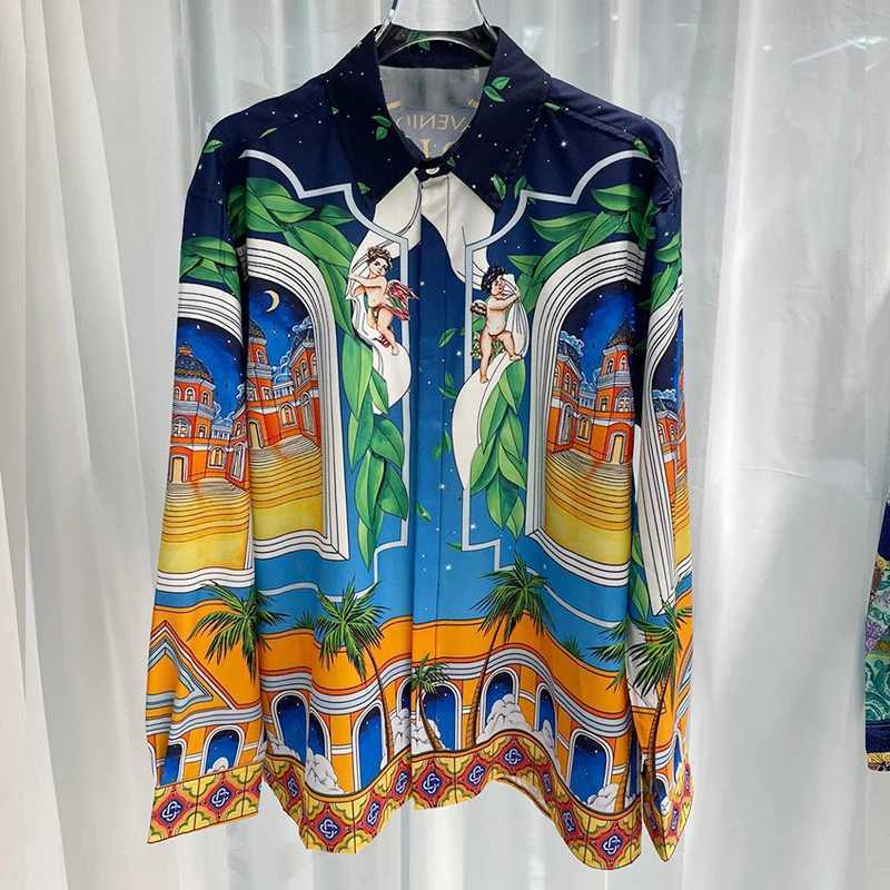 Men's Casual Shirts High-end drooping floral shirt loose Hawaiian style casual long-slved Cuban collar shirt T250813