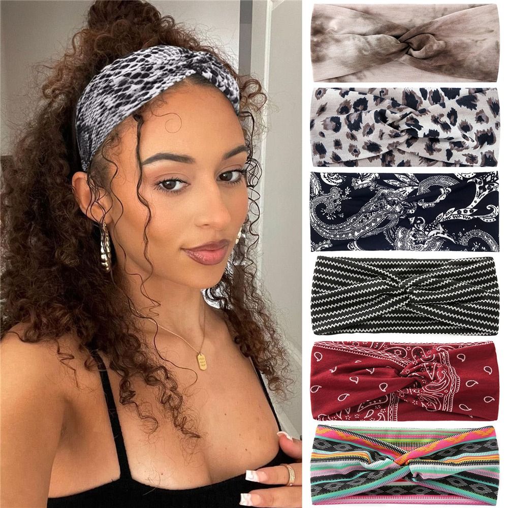 Simple Non-Slip Women's Stretchy Headbands Versatile Sport Headbands Twisted Cross Hair Wrap Printed Hairbands Hair Accessories