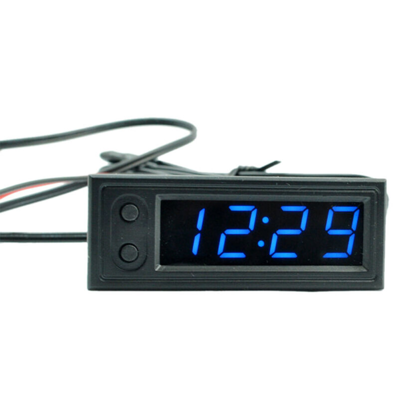 3in1 Vehicle Thermometer Clock LED Digital Voltmeter Panel Meter Red/Blue/Green 12V Car Electromobile Motorcycle
