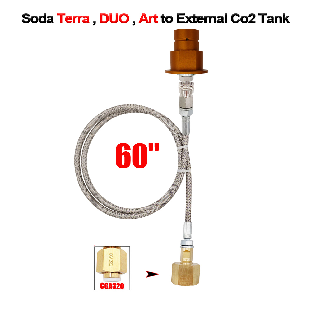 External steel braided hose, 1.5 m, for Soda Club adapter set, for SodaStream DUO Terra Art W21.8-14, CGA320,
