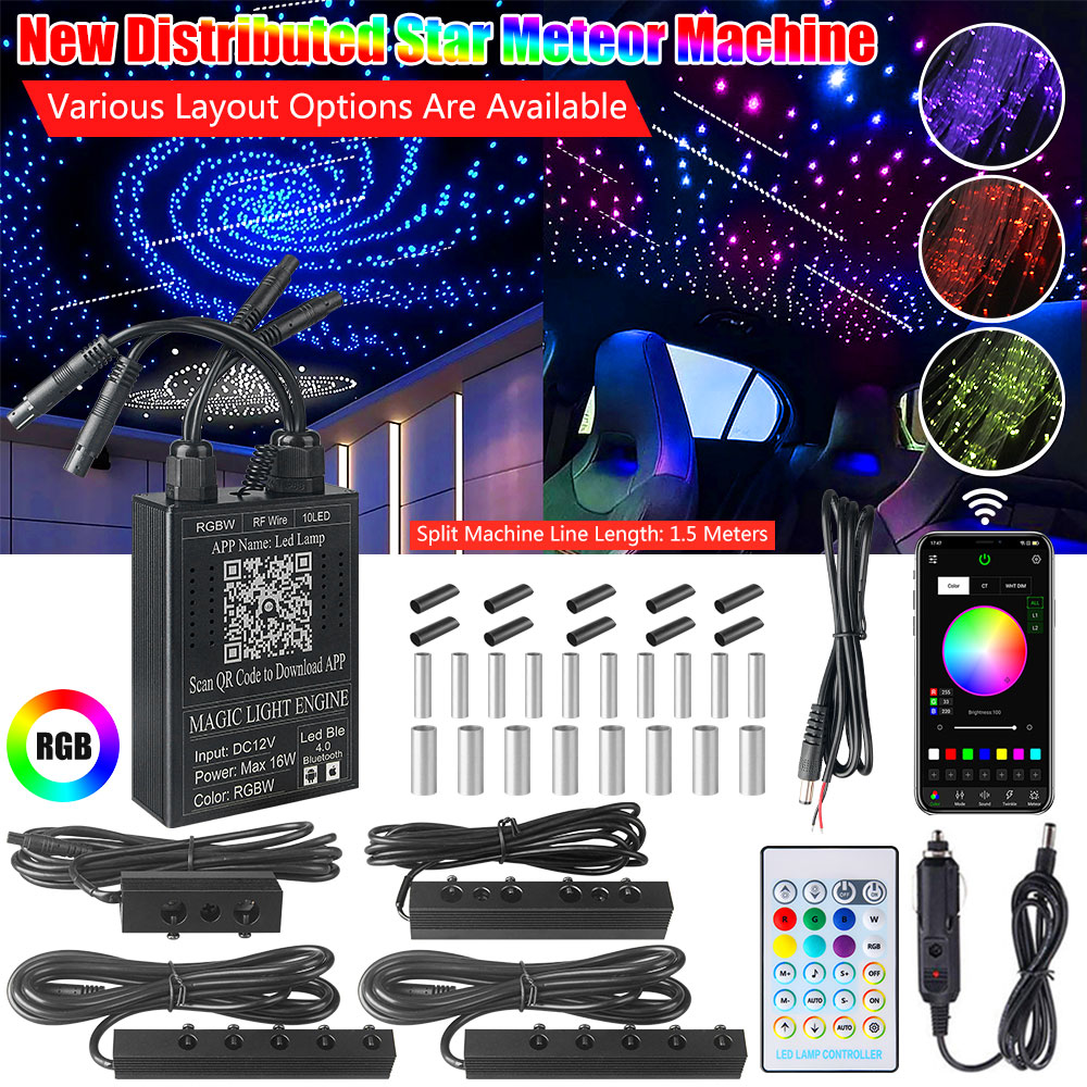 RGBW Car Roof Star Lights Twinkle LED Fiber Optic Star Ceiling Lights Kit APP Starry Sky Optical fiber Lighting Home Decor