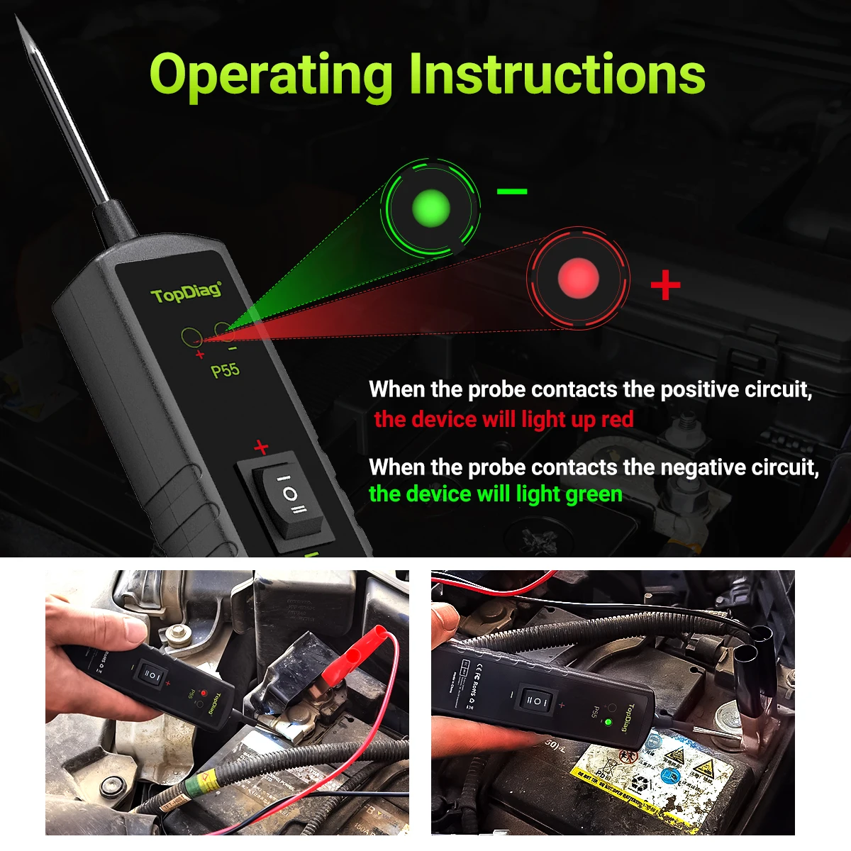 Power Topdiag P55 Automotive Circuit Probe Tester 12V 24V Car Test Light Electrical Diagnostic Tool Kit AC DC Short Finder smile