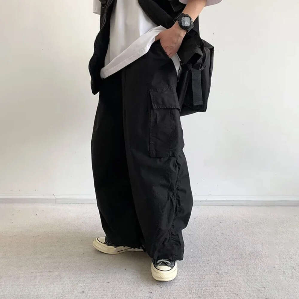HOUZHOU Japanese Wide Leg Pants Men Vintage Oversize Cargo Trousers Male Loose Casual Streetwear Hip Hop Pocket Autumn M522 35