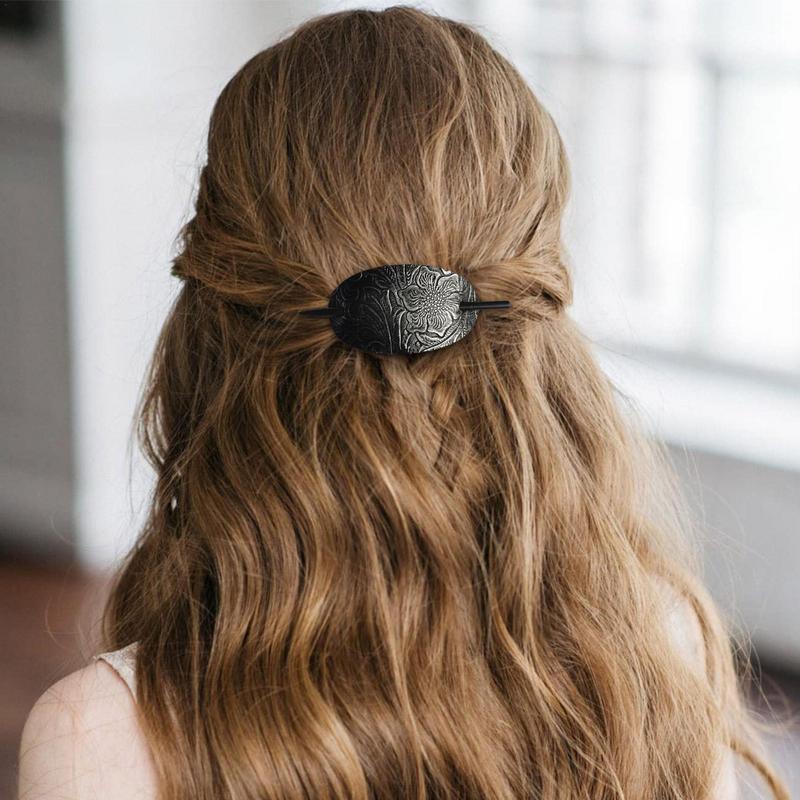Leather Hair Barrette With Stick Faux Leather Hair Barrette Hair Tie Leather And Stick Hair Slide Ponytail Hair Accessories #W0