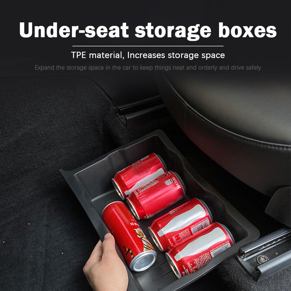 for Tesla Model Y Storage Under Seat Drawer Hidden Storage Box TPE Texture 100% Fit Unlock Car Storage Space Car Accessories
