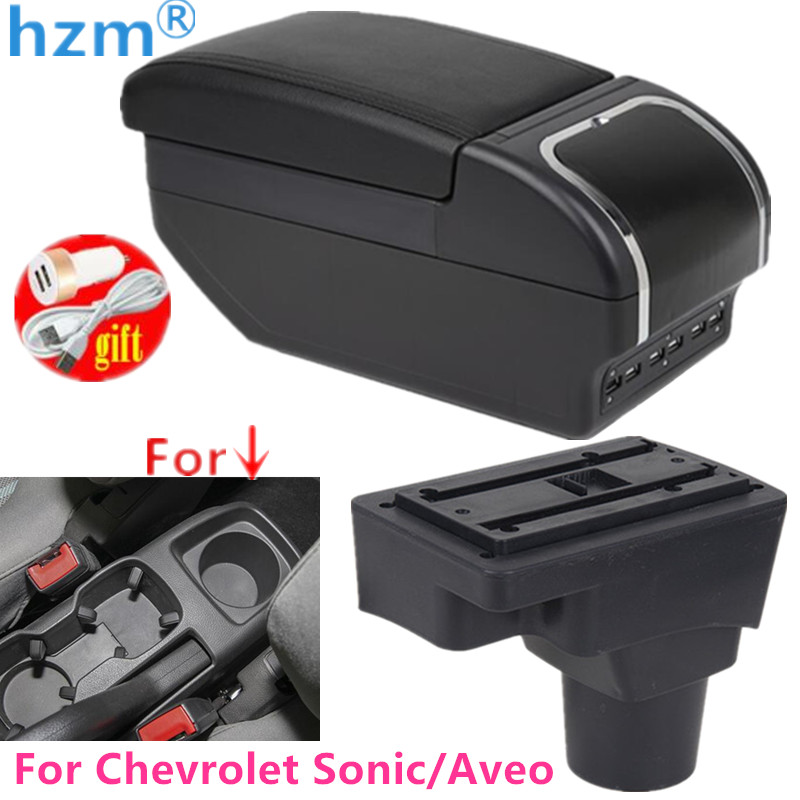 For Chevrolet sonic Armrest For Chevrolet Aveo Armrest box Car Retrofit parts Interior Storage box Auto parts USB