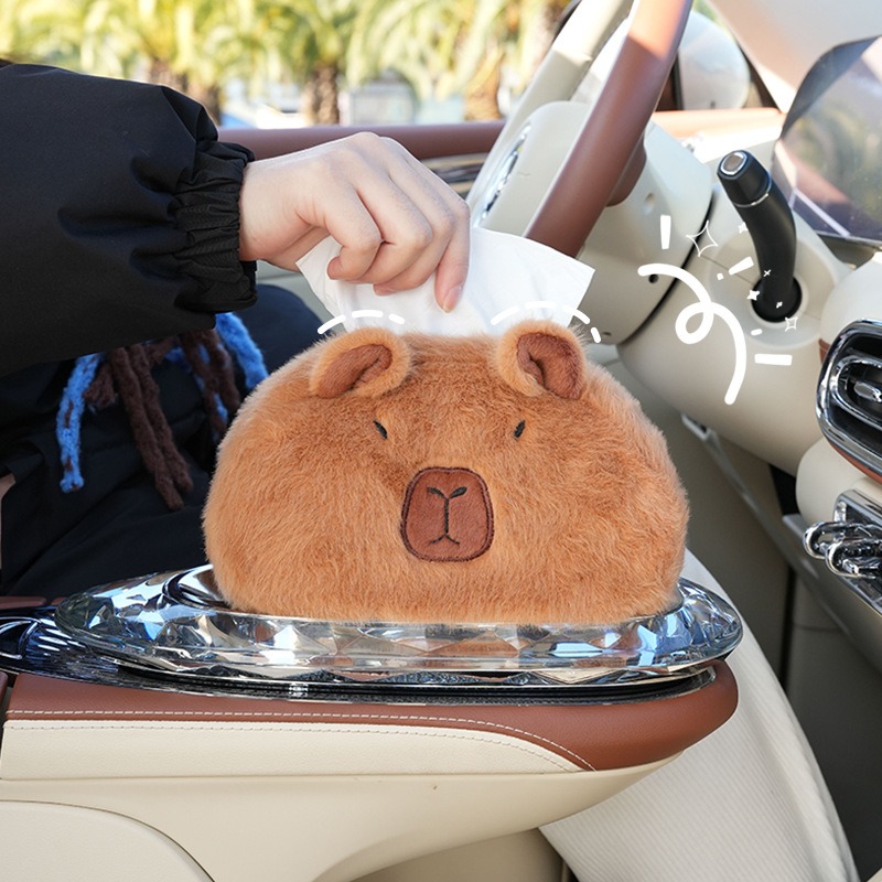 Car Tissue Boxes Capybara Plush accessories Car Backseat Hanging Tissue Bag Box Plush holder cover Tissue Holder Decorations