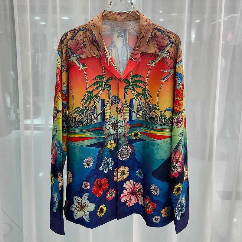 Men's Casual Shirts High-end drooping floral shirt loose Hawaiian style casual long-slved Cuban collar shirt T250813