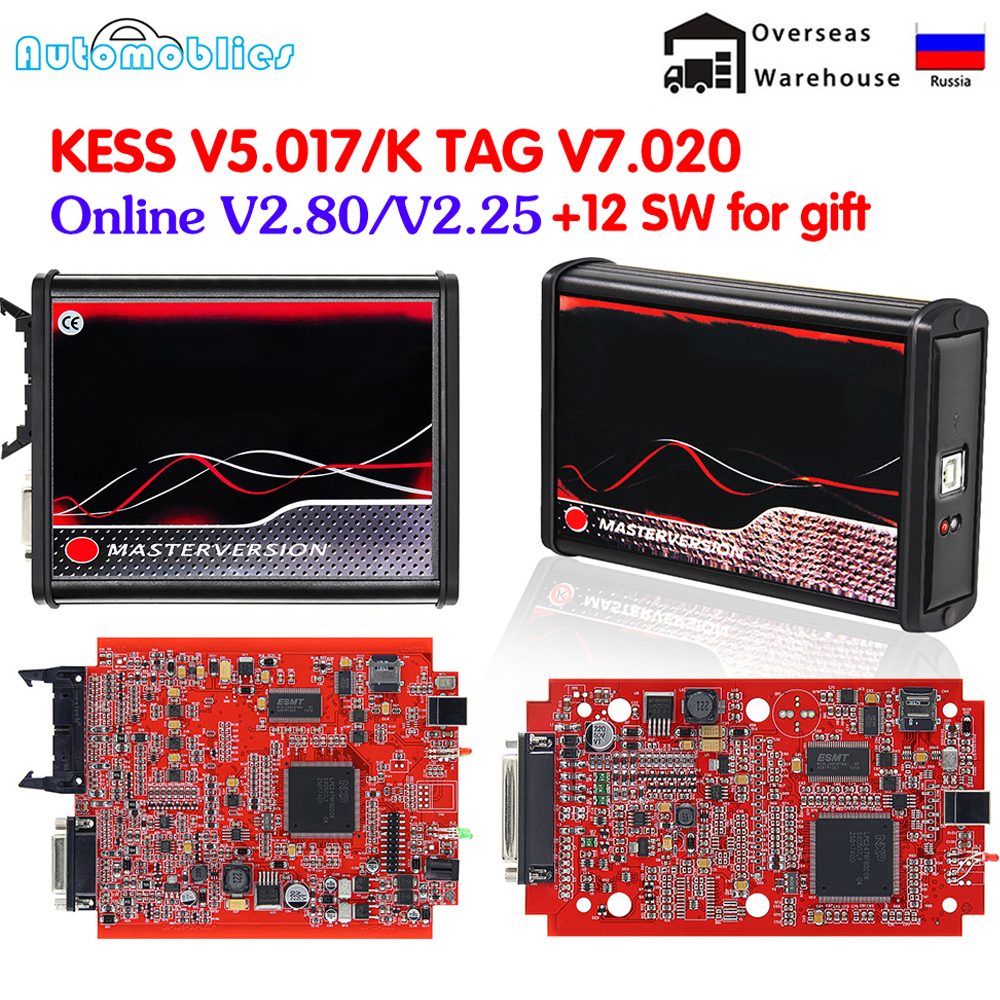 Online Unlimited KESS 2.80 EU Red V5.017 KTAG V7.020 4 LED 2.25 OBD2 OBD2 Car ECU Chip Tuning Kit 5.017 k-tag Programmer Tools