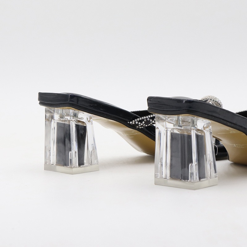 New Summer Flip Flops Gold Silver Slides Women 6cm High Heels Mules Slippers Crystal Glitter Clear Low Heels Bling Luxury Shoes