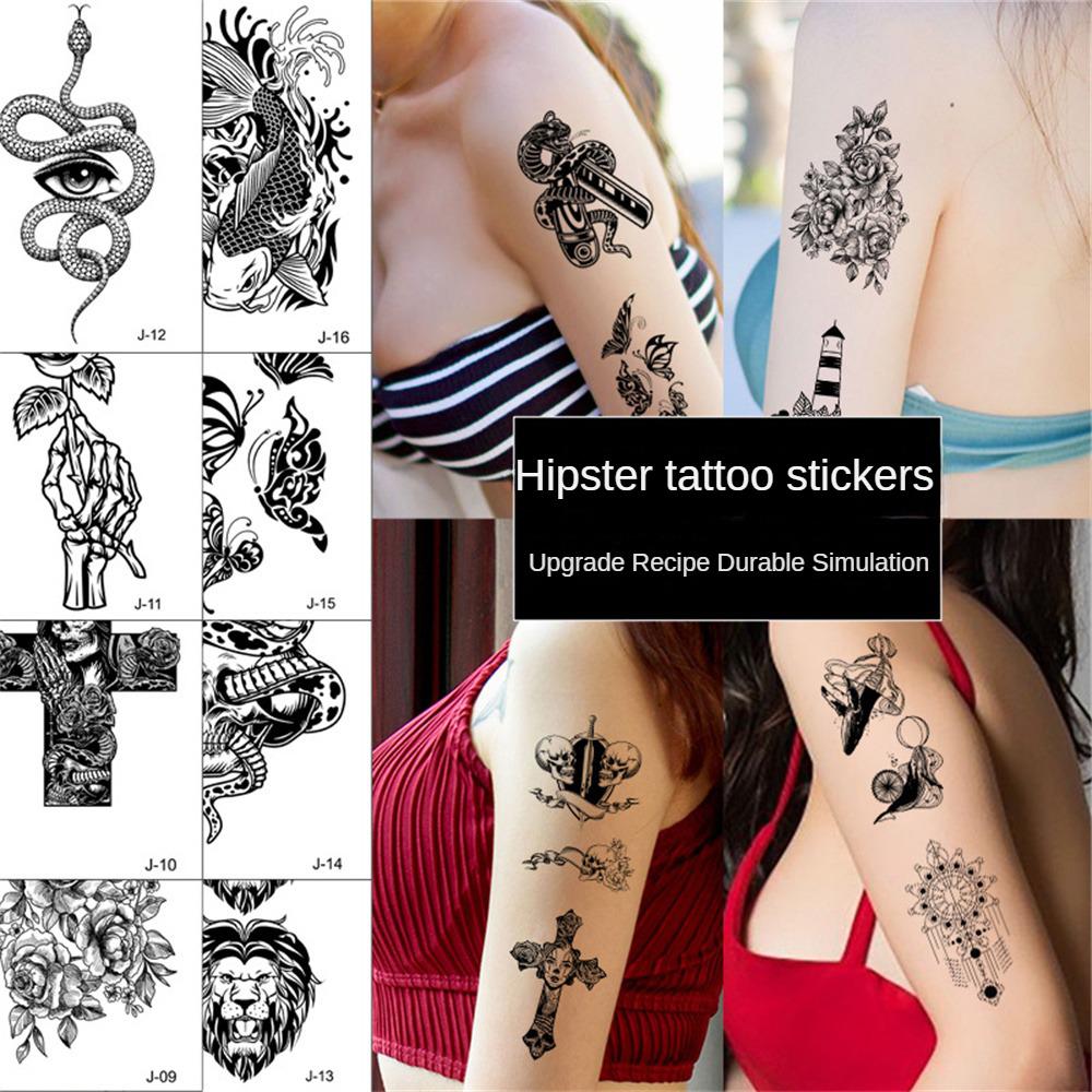 Black And White Sketch Tattoo Stickers Water Transfer Tattood Girl Easy To Clean Vivid Colors Rich Styles