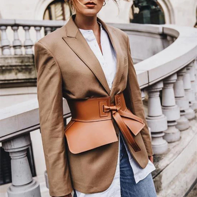 French Retro Bow Tie Wide Waistband Women Fashion Solid Leather Cumber Bands Versatile Bow Waist Belt Solid Color Accessories 240522