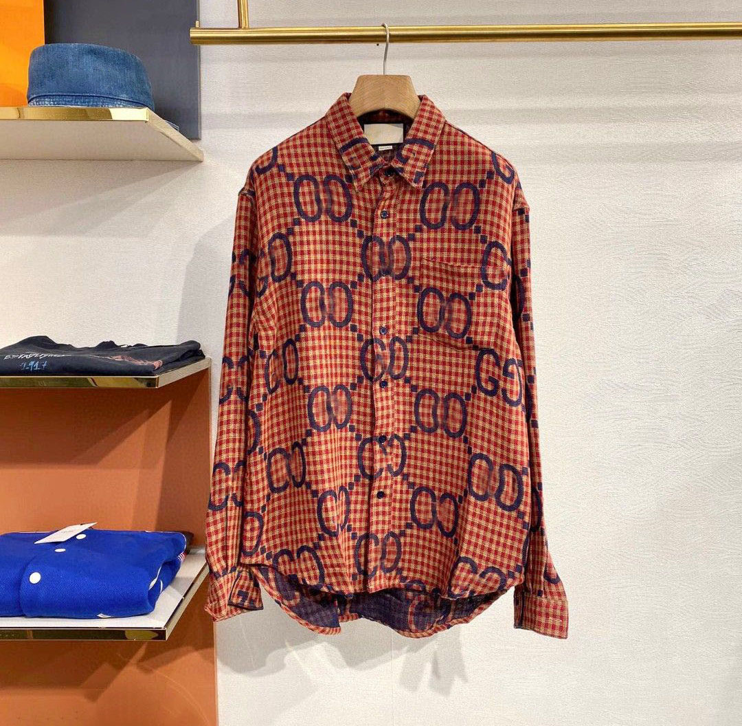 High Quality Designer Casual For Men Camisas De Hombre Fashion Geometric Plaid Printed Long Sleeve Lapel Business Fiess Men's Shirt M-4Xl 0392