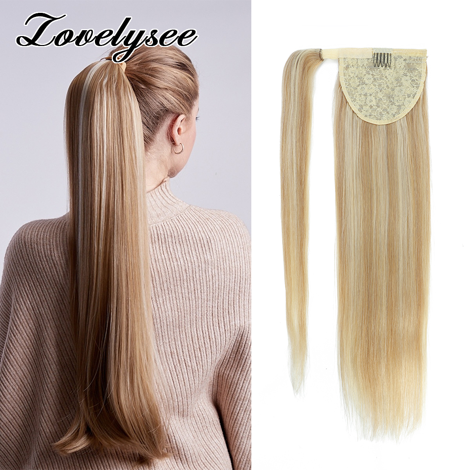 90G Ponytail Human Hair Extensions Wrap On Hair Clip Straight Brazilian Remy Hair Extensions Ombre Blonde Pony Tail For Women