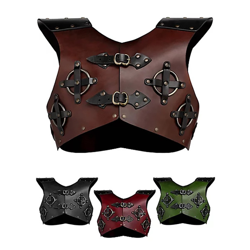Medieval Chest Armor Leather Warrior Armor Costume Rivet Buckle Retro Knight Body Shoulder Armor For Men Women Medieval Armor