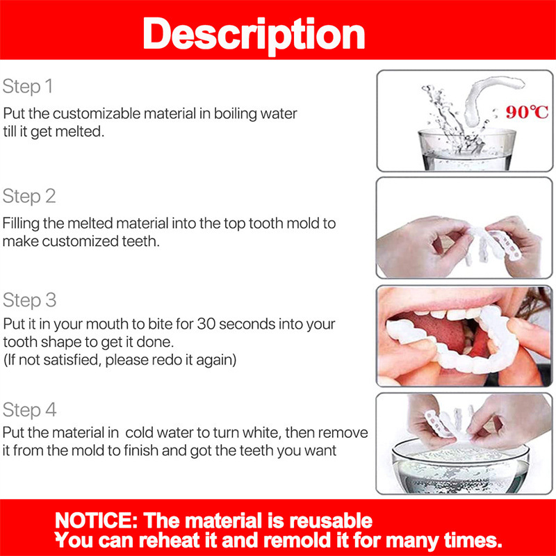 Perfect Fit Teeth Whitening Fake Tooth Cover Snap On Silicone Smile Veneers Teeth Upper Beauty Tool Cosmetic Teeth High-Quality