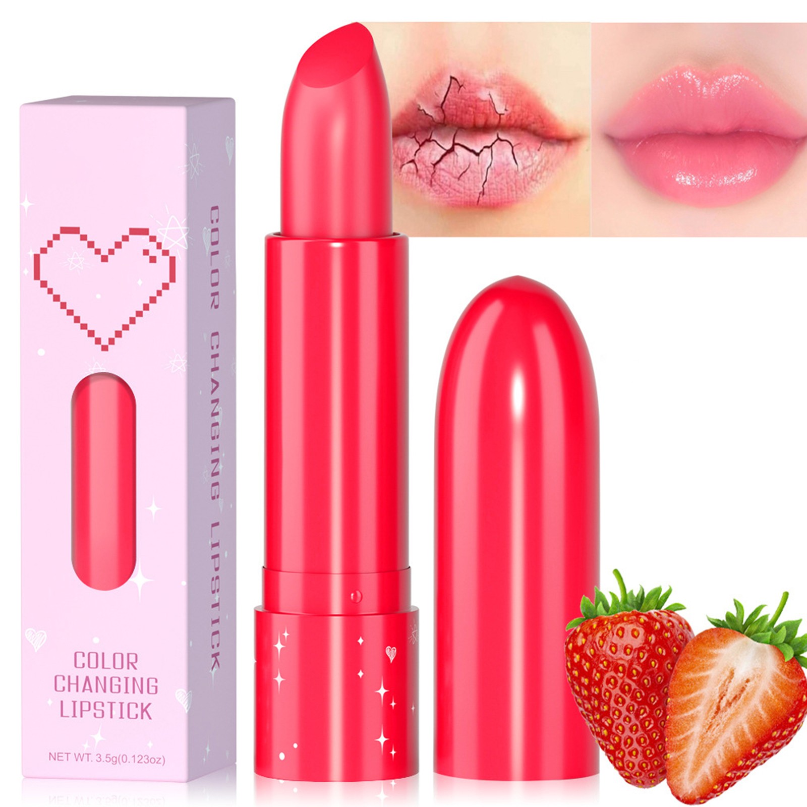 Lip Glow Fruit Flavored Color Changing Lipstick Moisturizing 6 Color Lipstick Temperature Dried Flower Halloween Makeup Kids