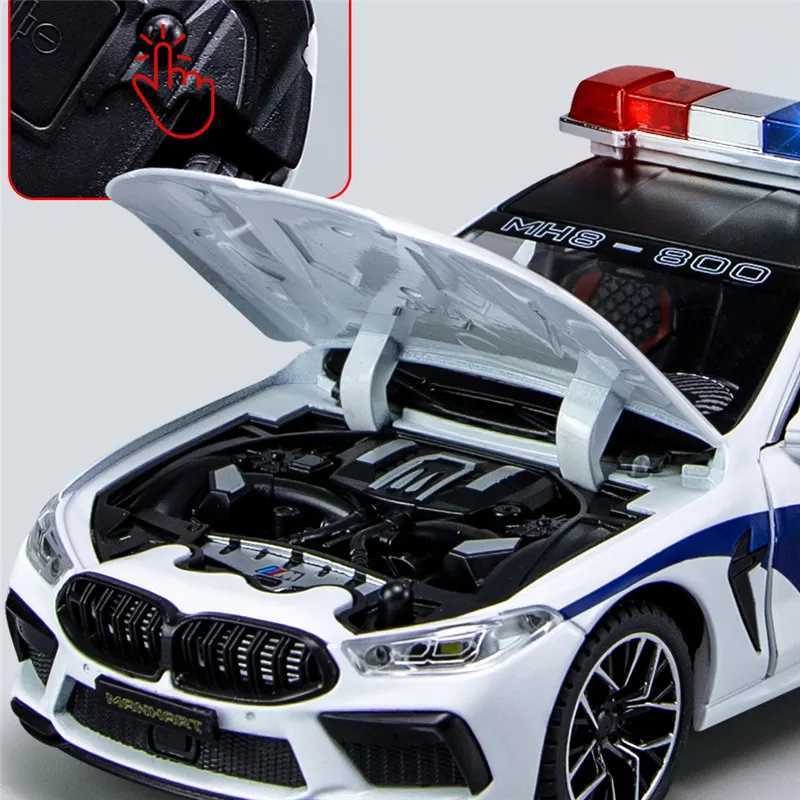 Diecast Model Cars 1 24 M8 MH8 Alloy Car Model Diecasts Metal Toy Police Vehicle Car Model Collection Sound and Light Simulation Childrens Toy Gift