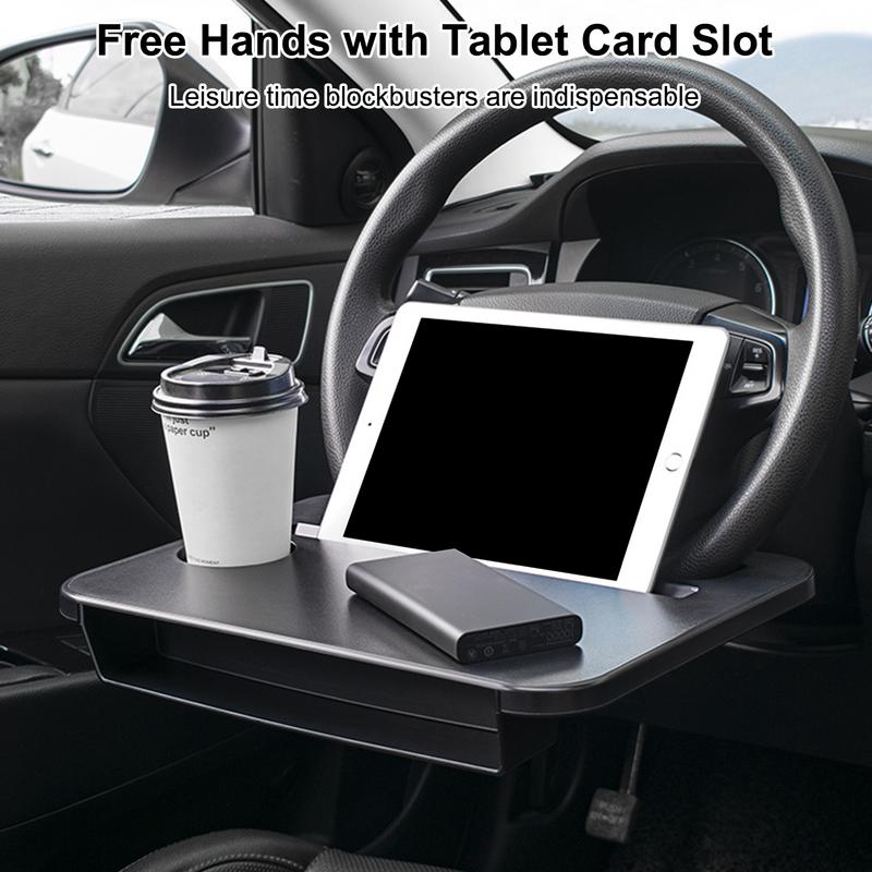Portable Car Steering Wheel Table Durable Computer Desk Drink Food Coffee Tray With Cup Holder Automobile Accessories Organizer
