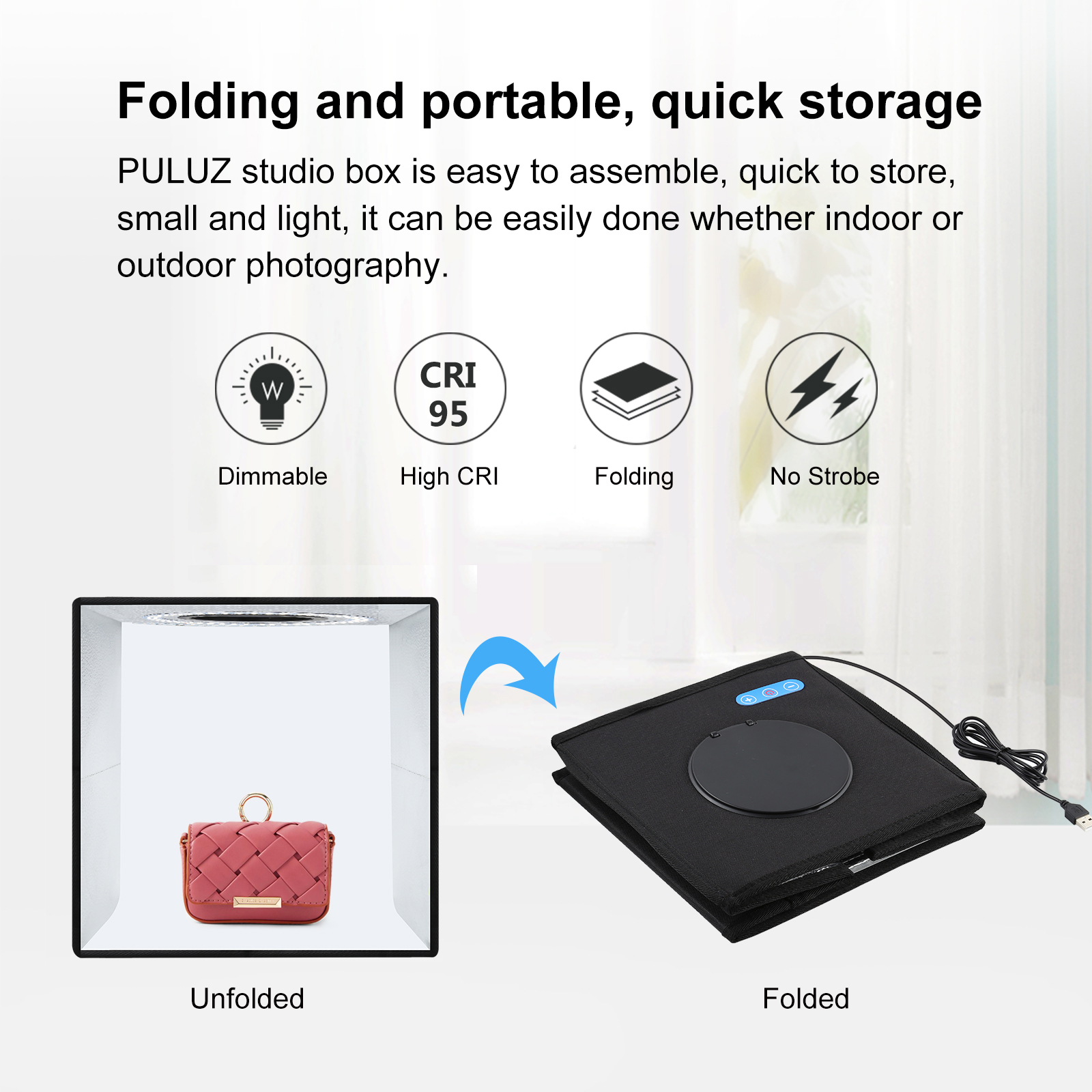 Puluz Photo Studio Lightbox Portable Photography Lighting Box Ring LED Softbox Shooting Tentbox Kit 6 Colors Backdrops Photobox