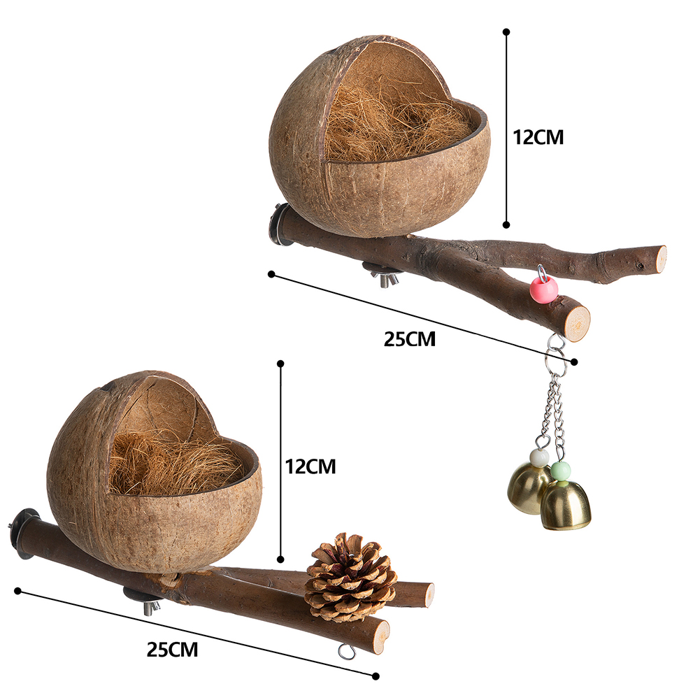 Natural Coconut Shell Bird Nest Coconut Bird House With Perch Bell For Parrot Parakeet Lovebird Finch Canary Bird Cage Accessory
