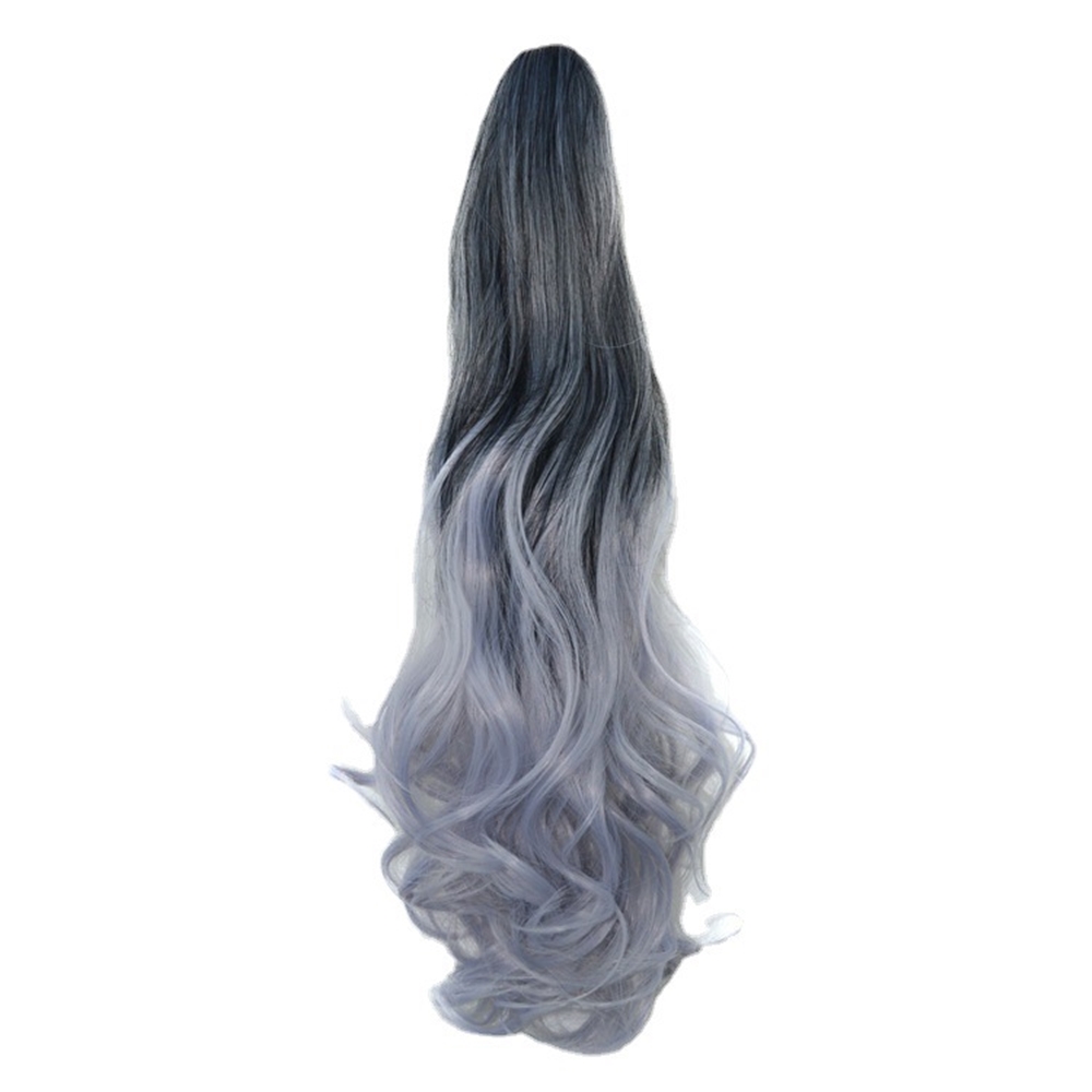 Ombre Grey Drawstring Ponytail Long Wavy Curly Overhead Ponytail Clip in Hair Extensions de cabello Natural Synthetic Hairpieces