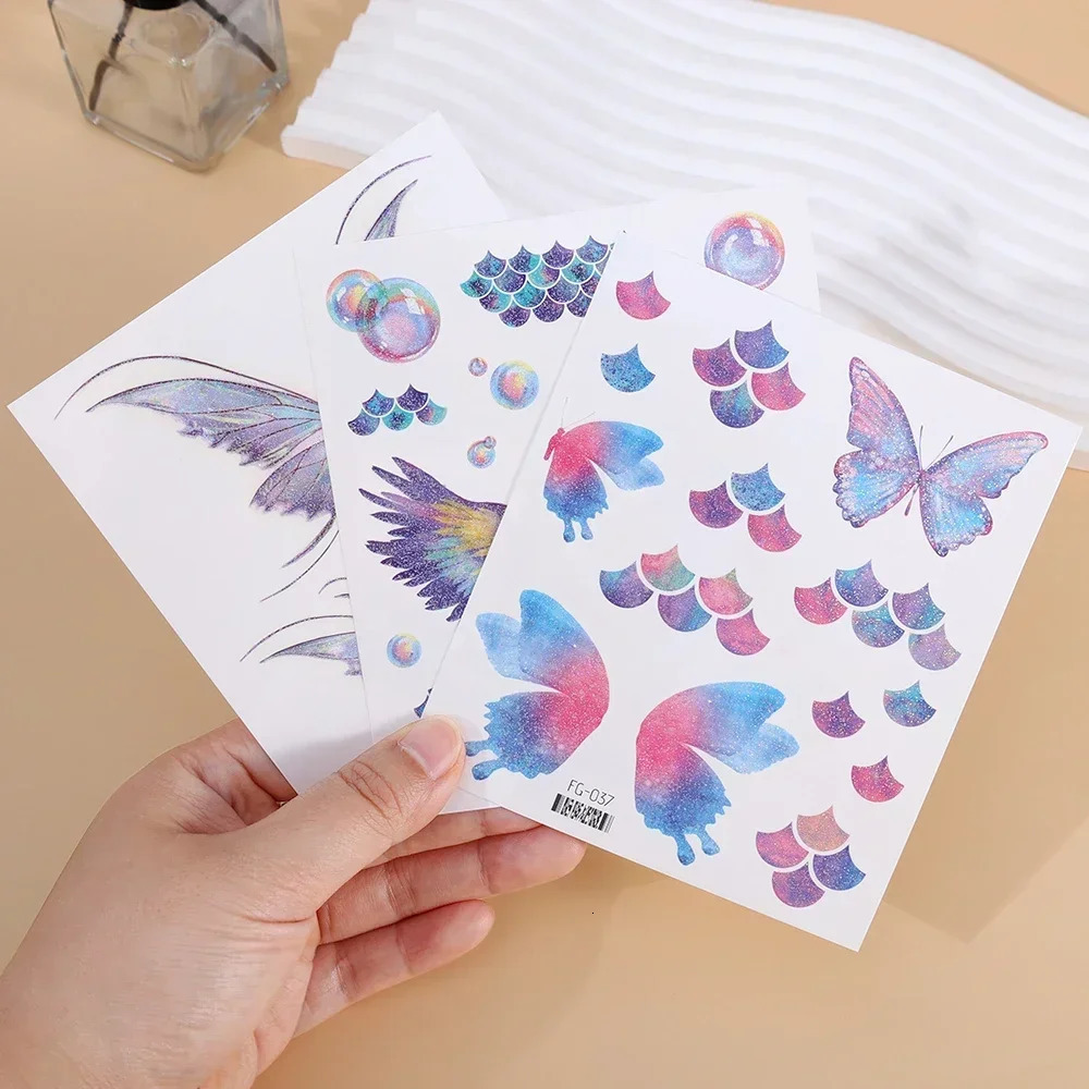 3D Face Glitter Butterfly Tattoo Stickers Shiny Wings Temporary Waterproof Body Art Decoration 240521