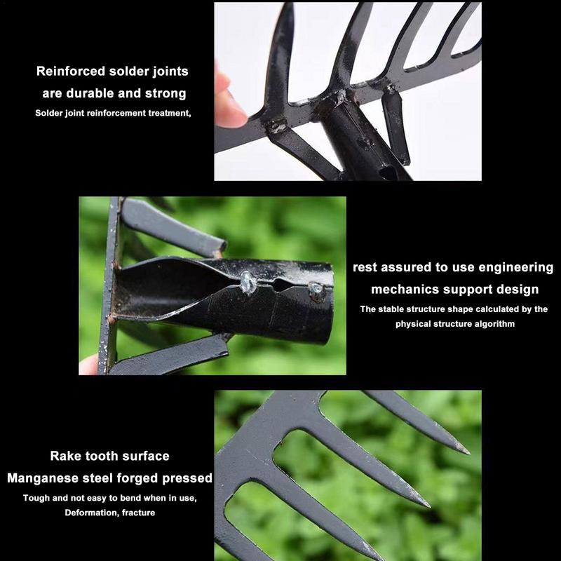 Metal Garden Rake Heavy Duty Mini Shovel Rake Se Teeth Garden Metal Rake Hoe Weeding Rake Planting Vegetable Farm Garden Tools