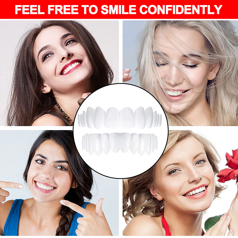 Perfect Fit Teeth Whitening Fake Tooth Cover Snap On Silicone Smile Veneers Teeth Upper Beauty Tool Cosmetic Teeth High-Quality
