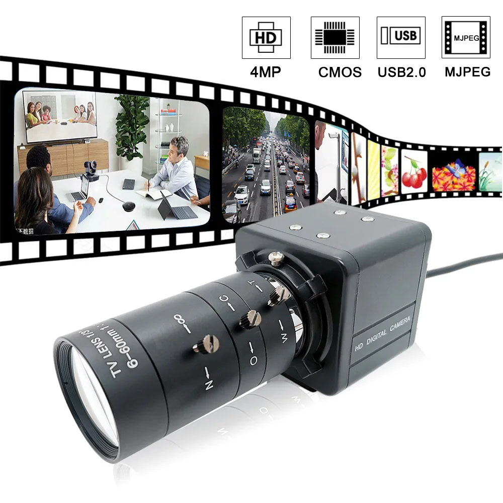 4K 8MP IMX415 CMOS USB Webcam 2K Full HD 30fps 4MP Industrial With CS 5-50mm Varifocal Lens UVC OTG Video Camera For Live Stream