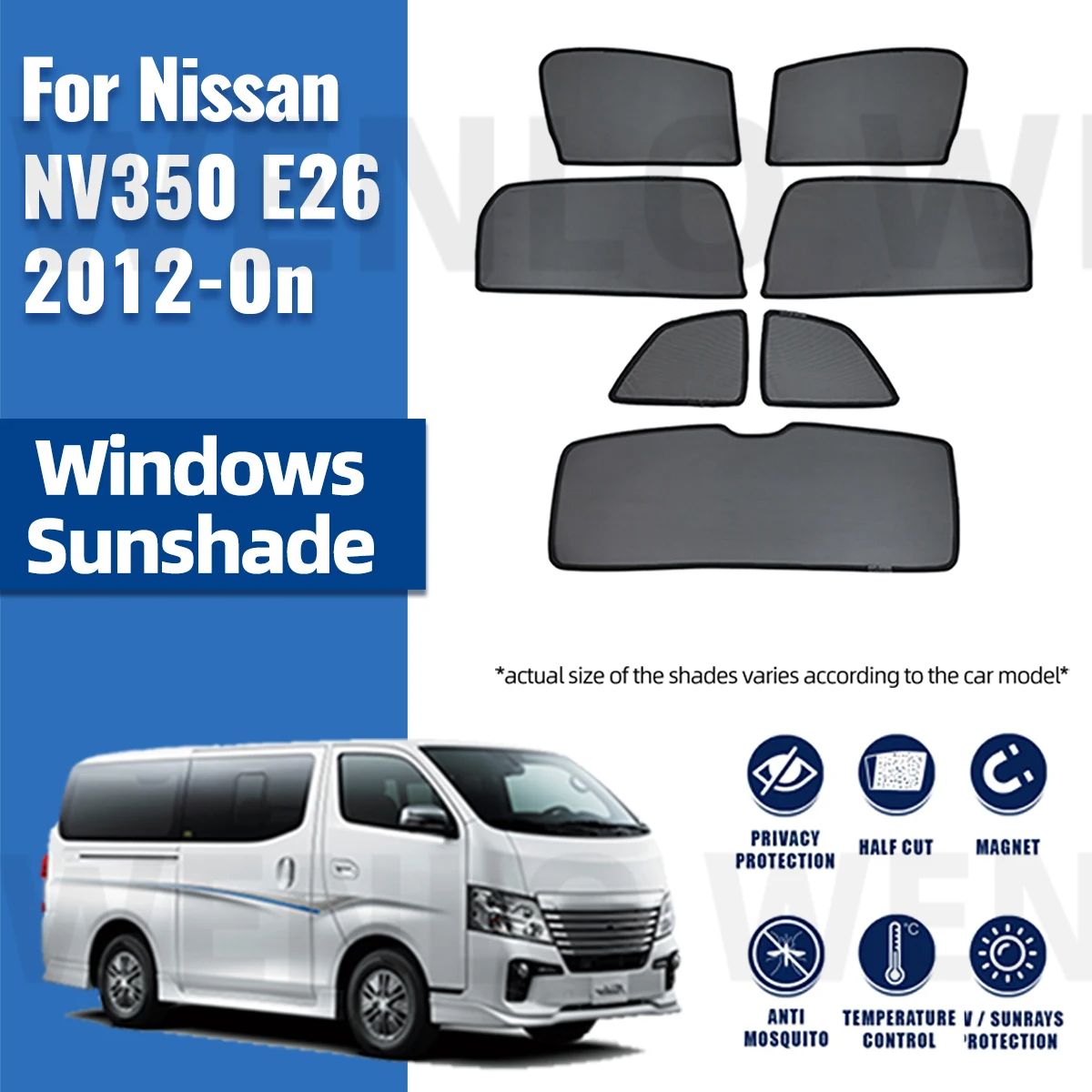 For Nissan NV350 E26 2012-2023 Urvan Caravan VAN Magnetic Car Sunshade Front Windshield Frame Curtain Rear Side Window Sun Shade