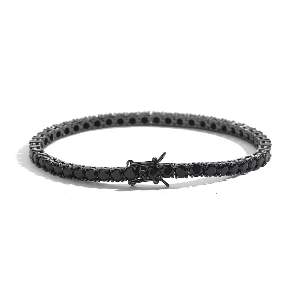 3MM 4MM 5MM Black CZ Stone Tennis Bracelets Men And Women Hip Hop Jewelry BB148 240522