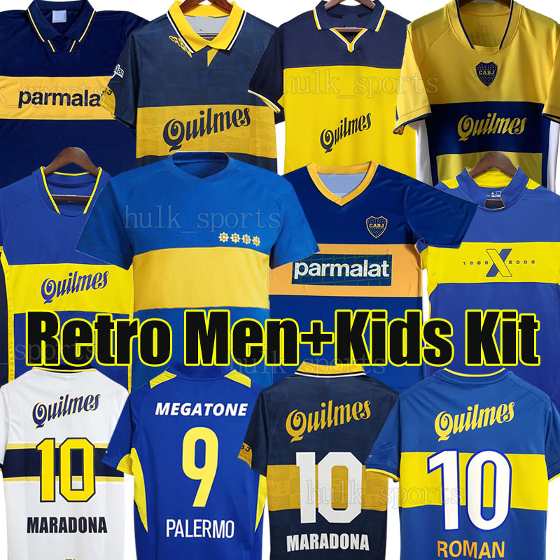 1981 95 96 97 98 99 Boca Juniors Retro Soccer Jerseys Maradona ROMAN Caniggia RIQUELME 2002 PALERMO Classic Vintage Football Shirts 92 99 00 01 02 03 04 05 06 men kids kit